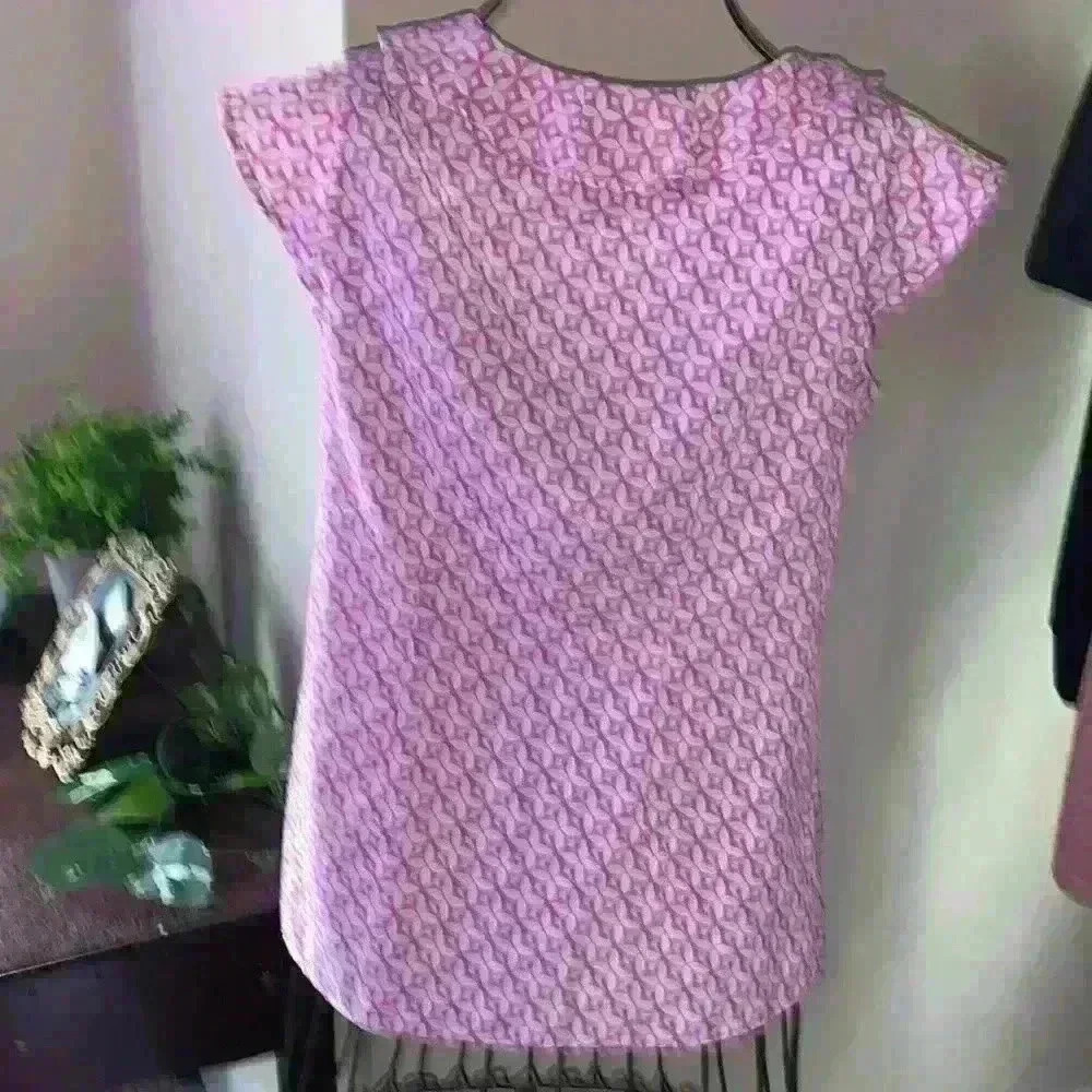 Banana Republic Pink White Top Blouse Short Sleeve, Size S Ruffle Collar Sleeve - Picture 4 of 6